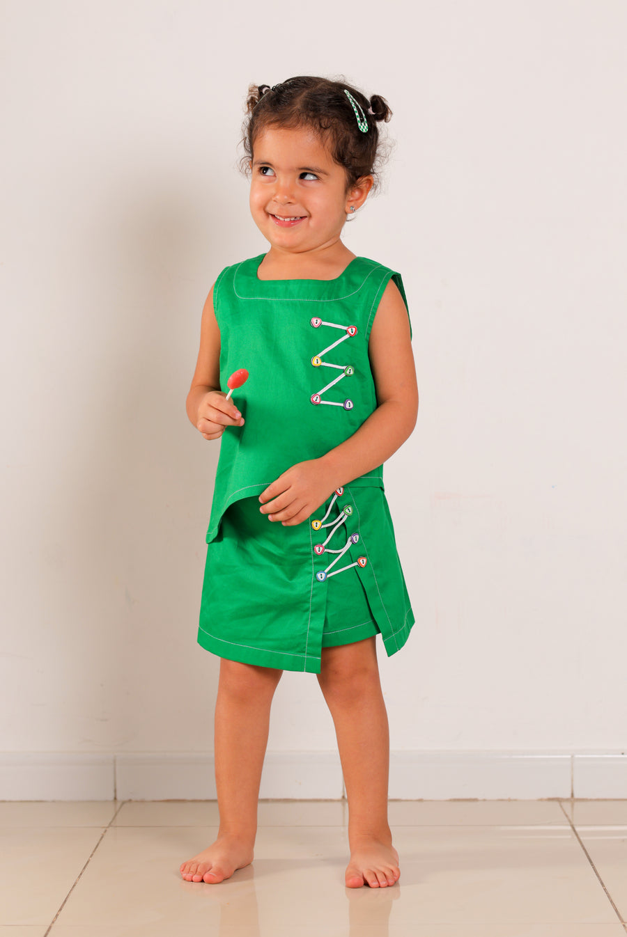 Asymmetry buttoned skirt set