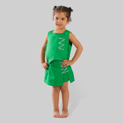 Asymmetry buttoned skirt set