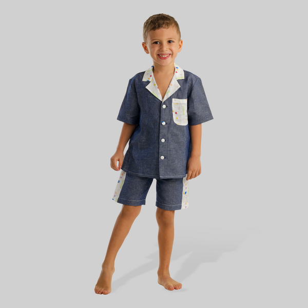 Denim Patterned shorts set