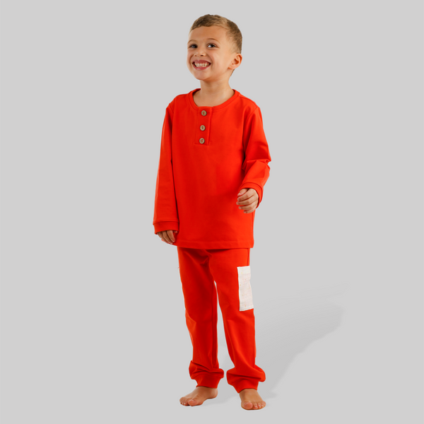 Orange Checkered button jogger set