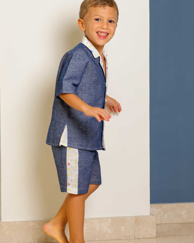 Denim Patterned shorts set